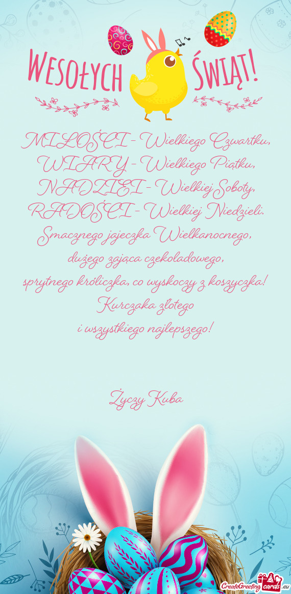 Co wyskoczy z koszyczka! Kurczaka złotego i wszystkiego najlepszego!  Kuba