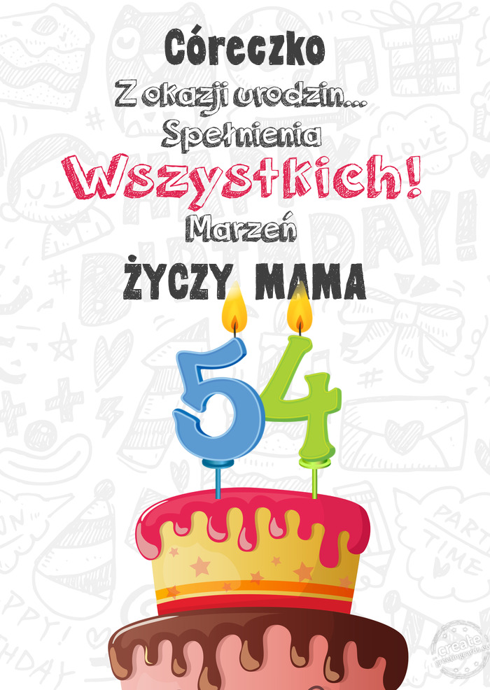 Córeczko Kartka z okazji 54 urodzin, MAMA