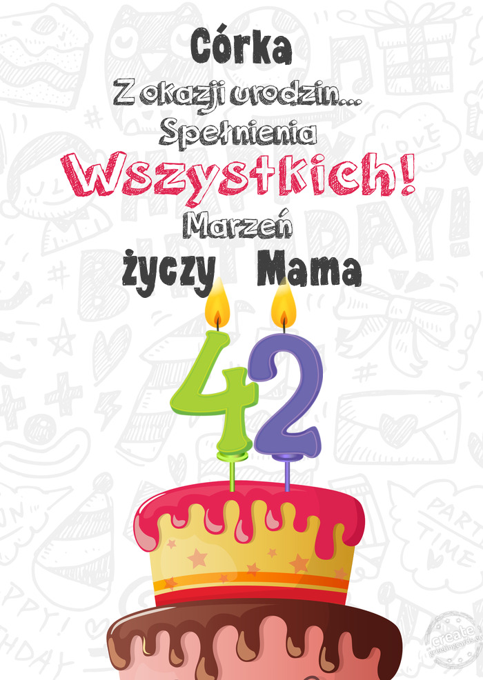 Córka Kartka z okazji 42 urodzin, Mama