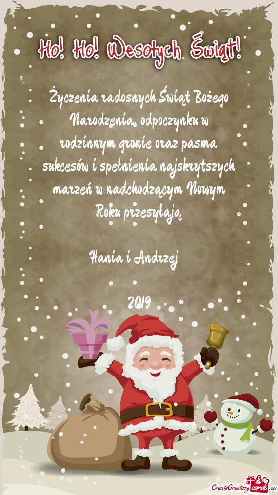 Cym Nowym Roku przesyłają Hania i Andrzej  2019