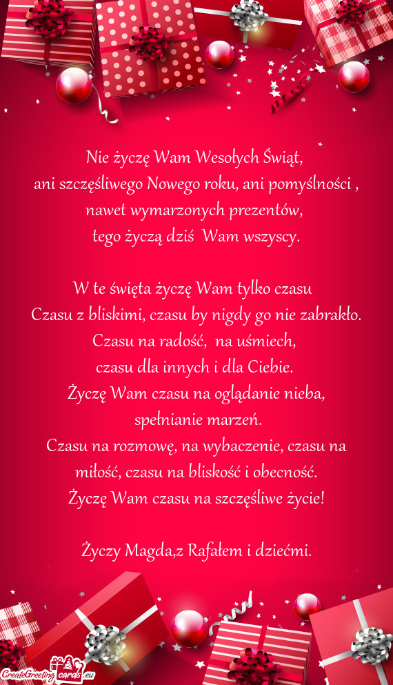 Czasu na rozmowę, na wybaczenie, czasu na miłość, czasu na bliskość i obecność