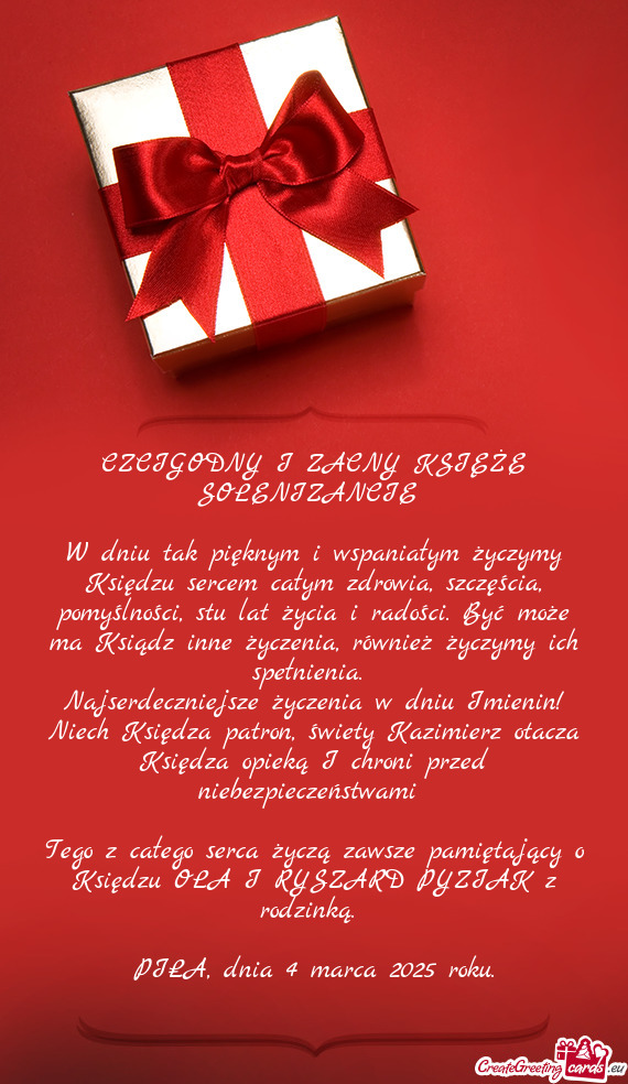 CZCIGODNY I ZACNY KSIĘŻE SOLENIZANCIE