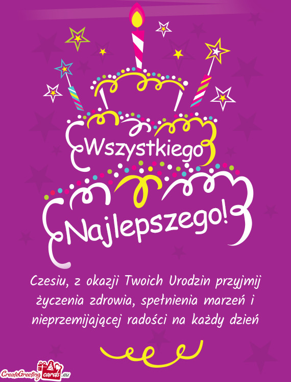 Czesiu, z okazji Twoich Urodzin przyjmij życzenia zdrowia, spełnienia marzeń i nieprzemijającej