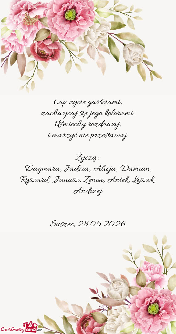 Dagmara, Jadzia, Alicja, Damian, Ryszard, ,Janusz, Zenon, Antek, Leszek, Andrzej