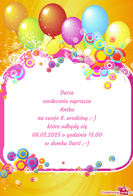 Daria serdecznie zaprasza Antka na swoje 8