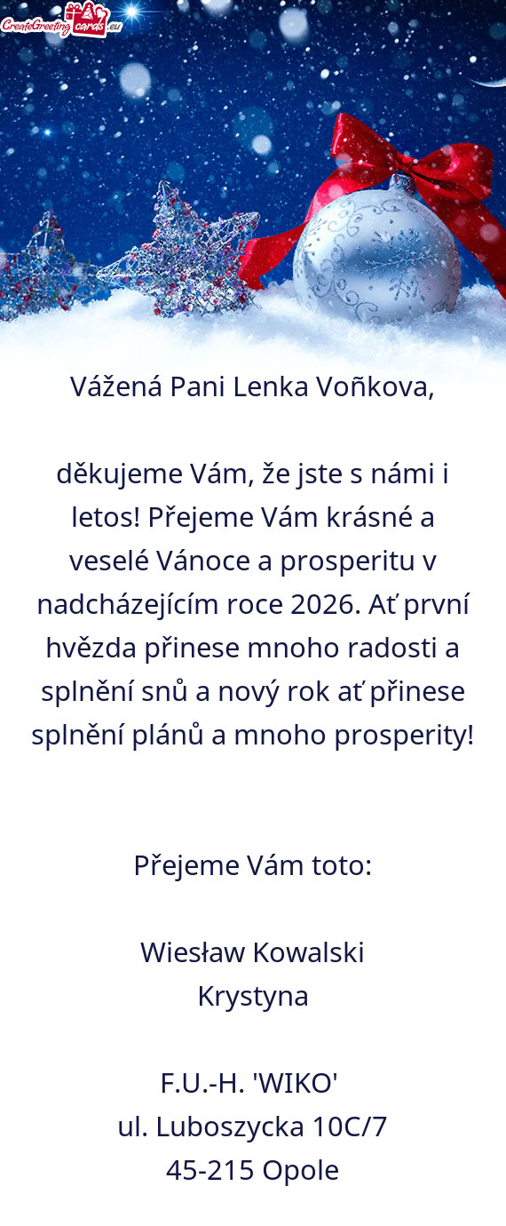 Dcházejícím roce 2026. Ať první hvězda přinese mnoho radosti a splnění snů a nový rok ať