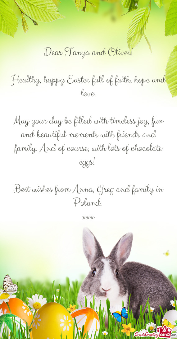 Dear Tanya and Oliver