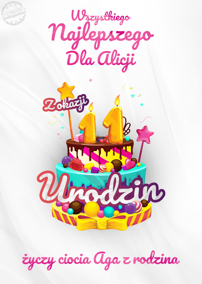 Dla Alicji, Wszystkiego najlepszego z okazji 11 urodzin ciocia Aga z rodzina