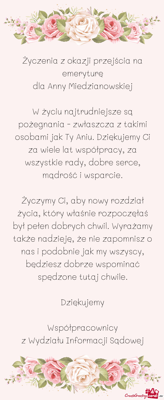 Dla Anny Miedzianowskiej