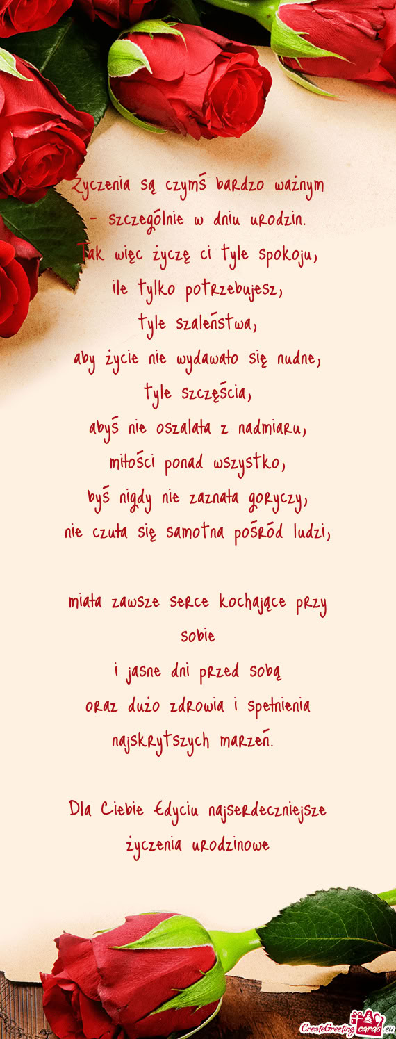 Dla Ciebie Edyciu najserdeczniejsze życzenia urodzinowe
