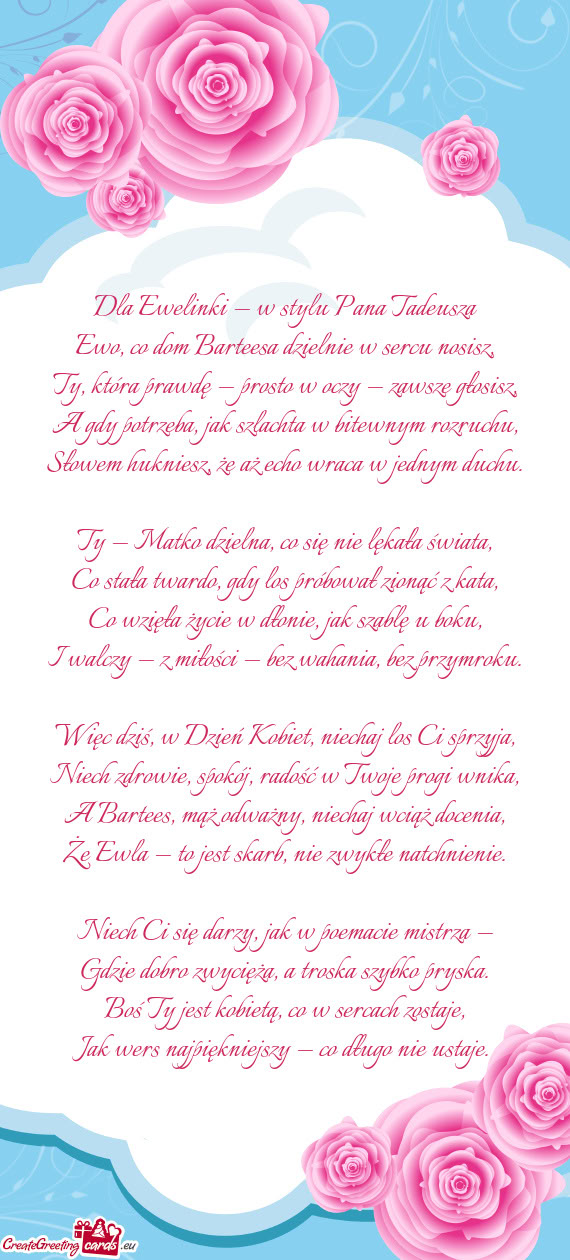 Dla Ewelinki — w stylu Pana Tadeusza