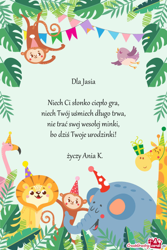 Dla Jasia Niech Ci słonko ciepło gra