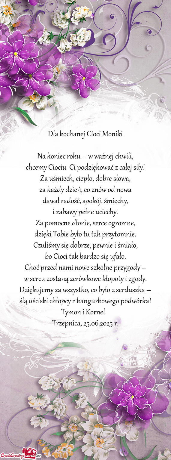 Dla kochanej Cioci Moniki