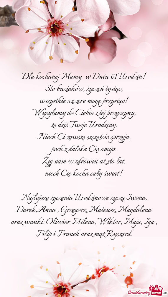 Dla kochanej Mamy w Dniu 61 Urodzin