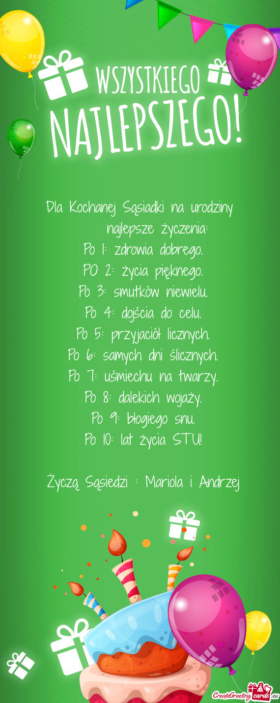 Dla Kochanej Sąsiadki na urodziny