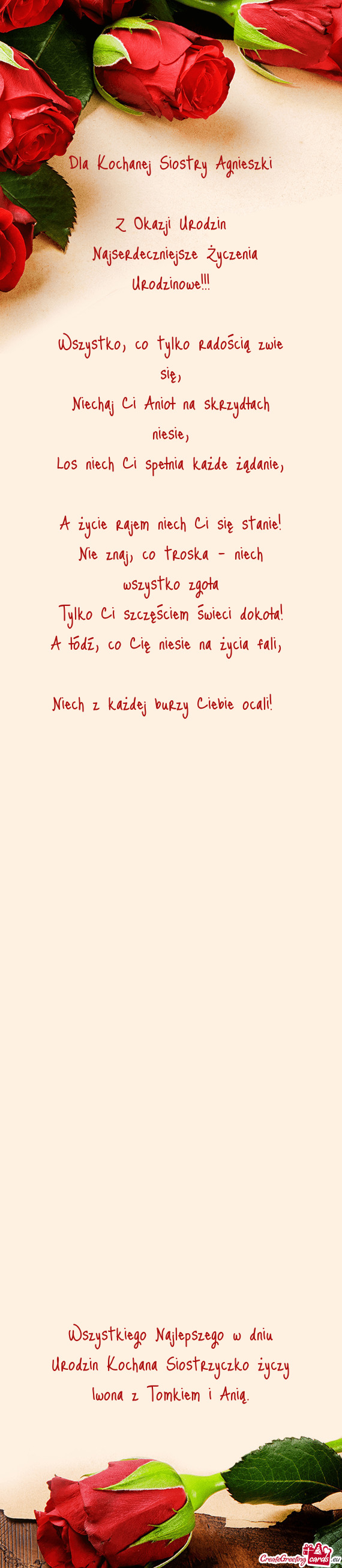 Dla Kochanej Siostry Agnieszki