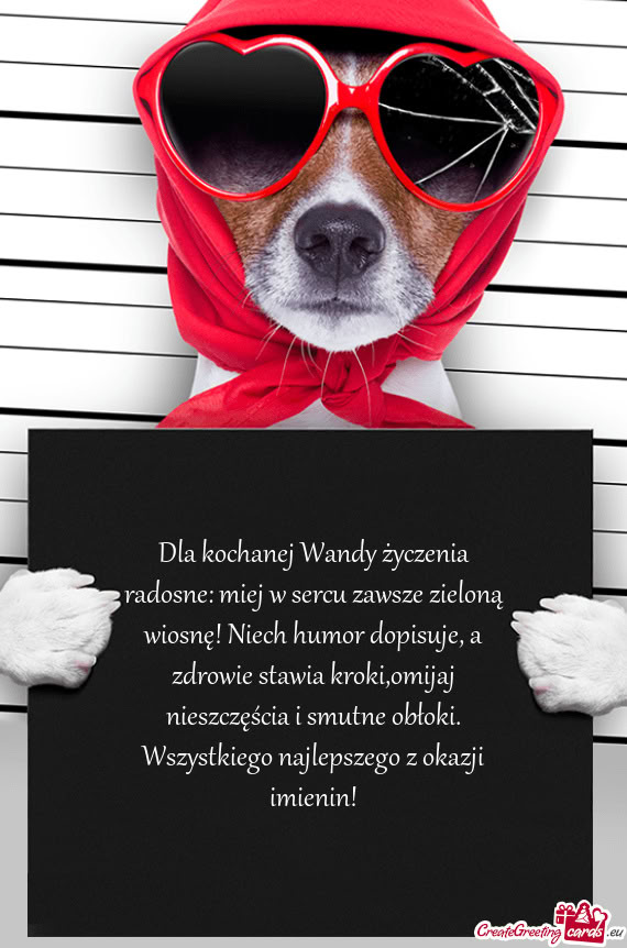 Dla kochanej Wandy życzenia radosne: miej w sercu zawsze zieloną wiosnę! Niech humor dopisuje, a