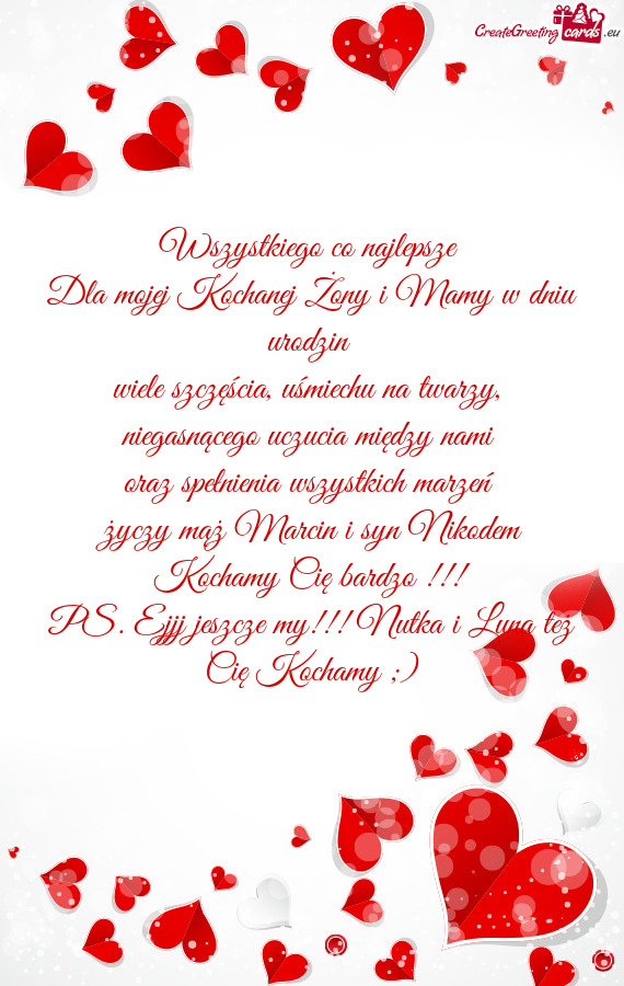 Dla mojej Kochanej Żony i Mamy w dniu urodzin