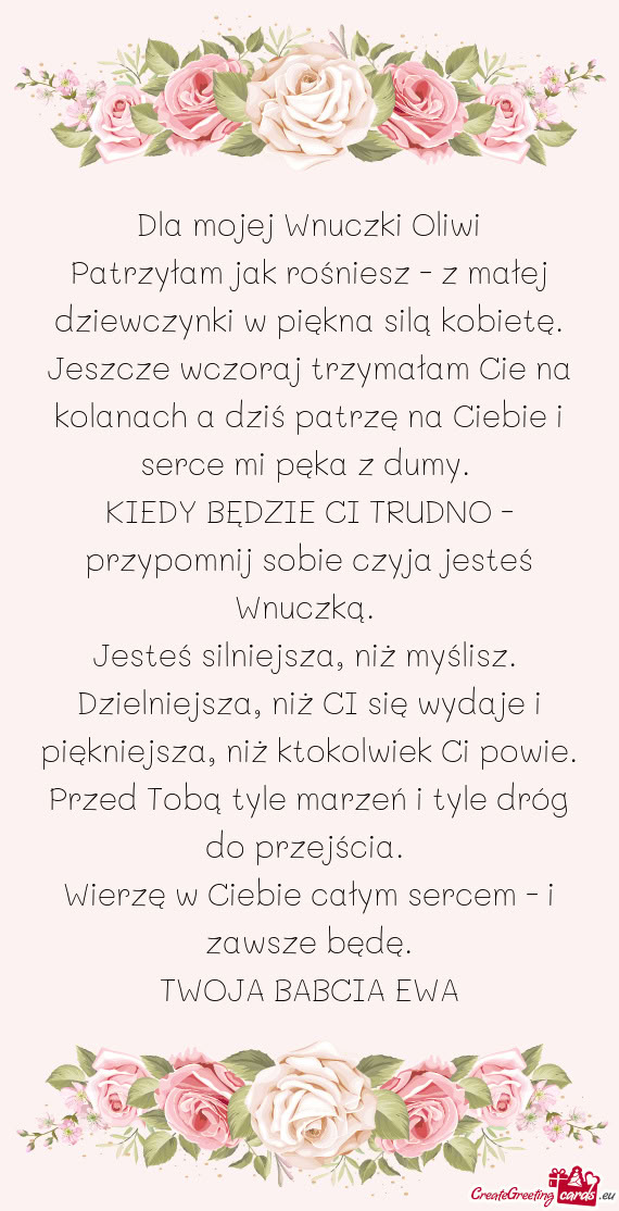 Dla mojej Wnuczki Oliwi