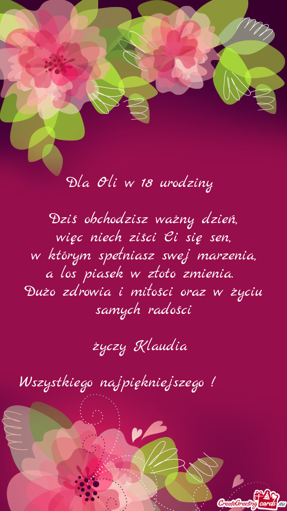 Dla Oli w 18 urodziny