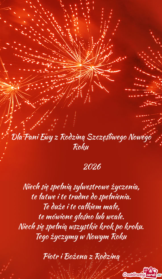 Dla Pani Ewy z Rodziną Szczęśliwego Nowego Roku