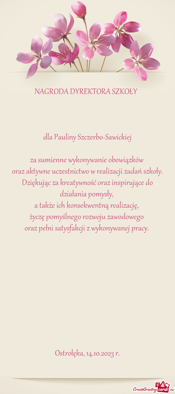 Dla Pauliny Szczerbo-Sawickiej