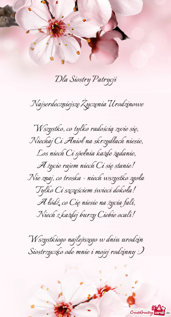 Dla Siostry Patrycji