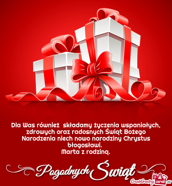 Dla Was również składamy życzenia wspaniałych, zdrowych oraz radosnych Świąt Bożego Narodze