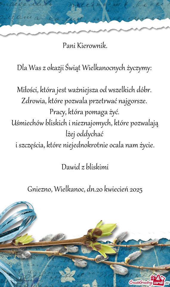 Dla Was z okazji Świąt Wielkanocnych życzymy