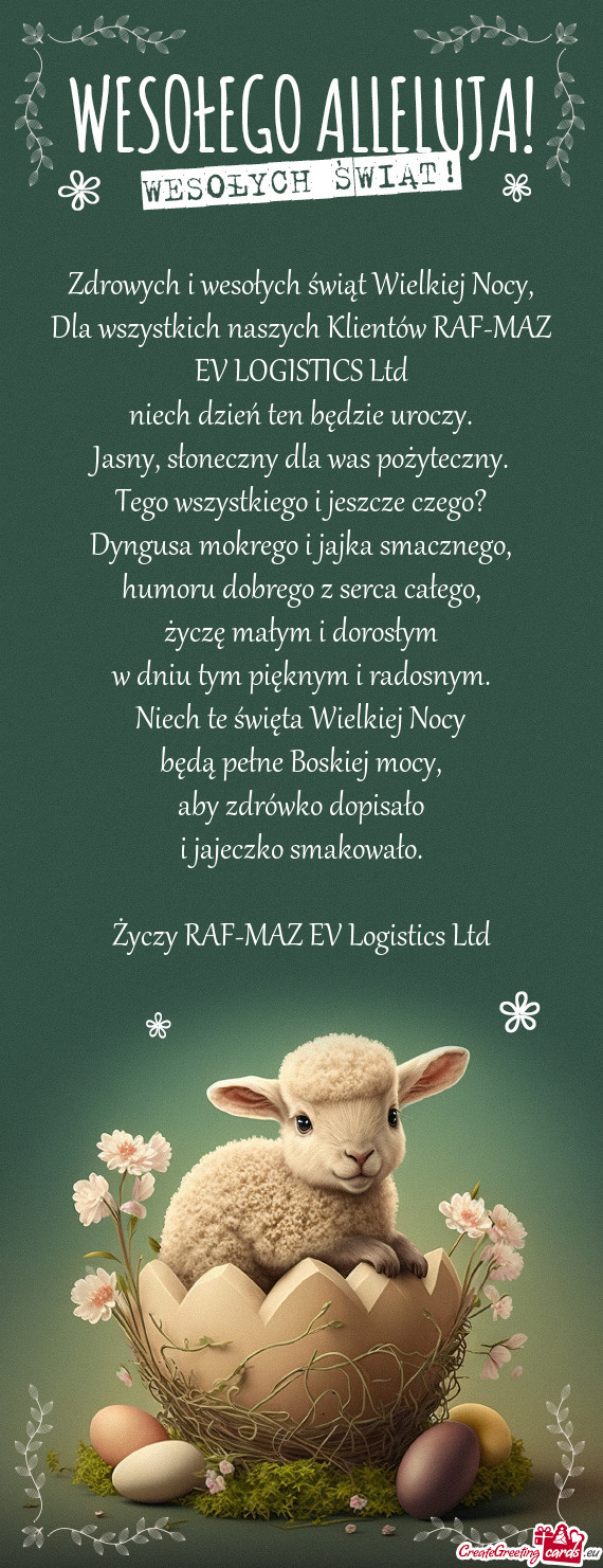Dla wszystkich naszych Klientów RAF-MAZ EV LOGISTICS Ltd