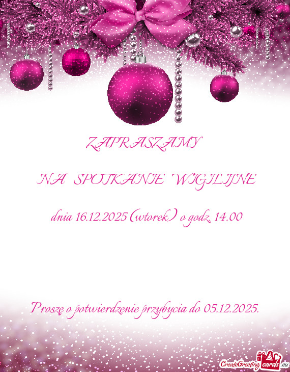 Dnia 16.12.2025 (wtorek) o godz. 14.00