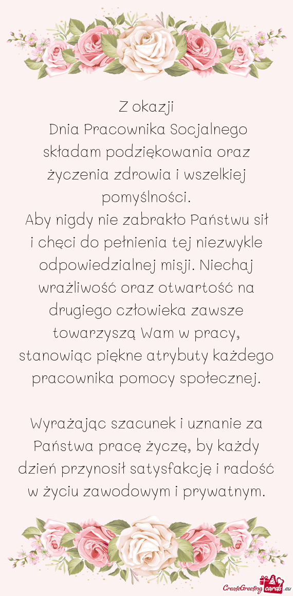 Dnia Pracownika Socjalnego składam podziękowania oraz życzenia zdrowia i wszelkiej pomyślności