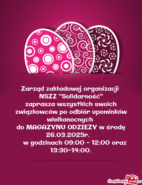 Do MAGAZYNU ODZIEŻY w środę 26.03.2025r