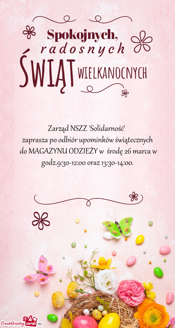 Do MAGAZYNU ODZIEŻY w środę 26 marca w godz.9:30-12:00 oraz 13:30-14:00