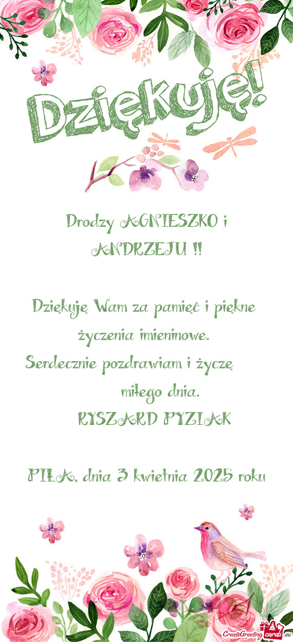 Drodzy AGNIESZKO i ANDRZEJU