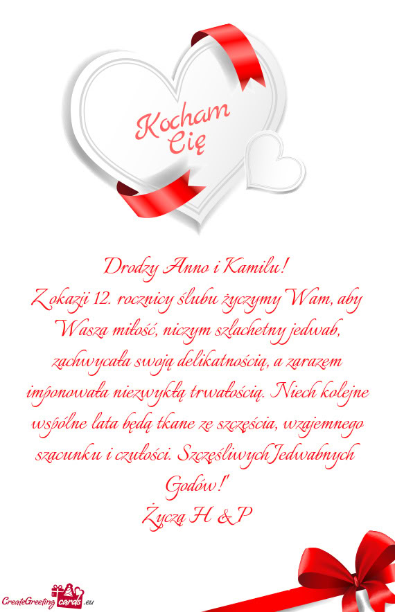 Drodzy Anno i Kamilu