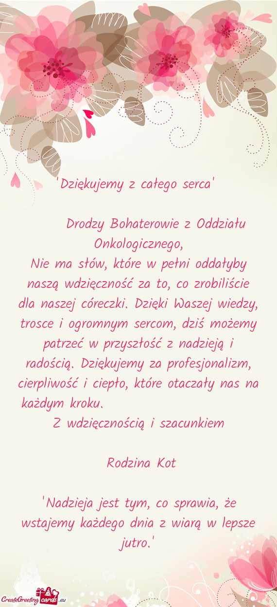 Drodzy Bohaterowie z Oddziału Onkologicznego