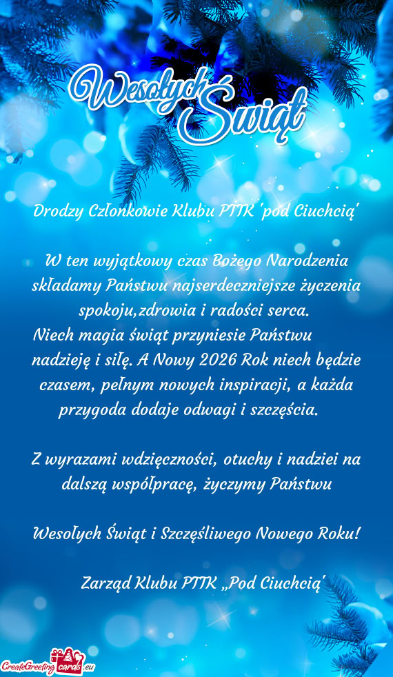 Drodzy Członkowie Klubu PTTK "pod Ciuchcią"