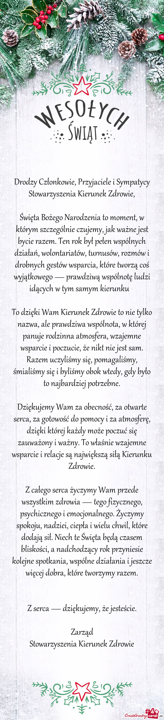 Drodzy Członkowie, Przyjaciele i Sympatycy Stowarzyszenia Kierunek Zdrowie