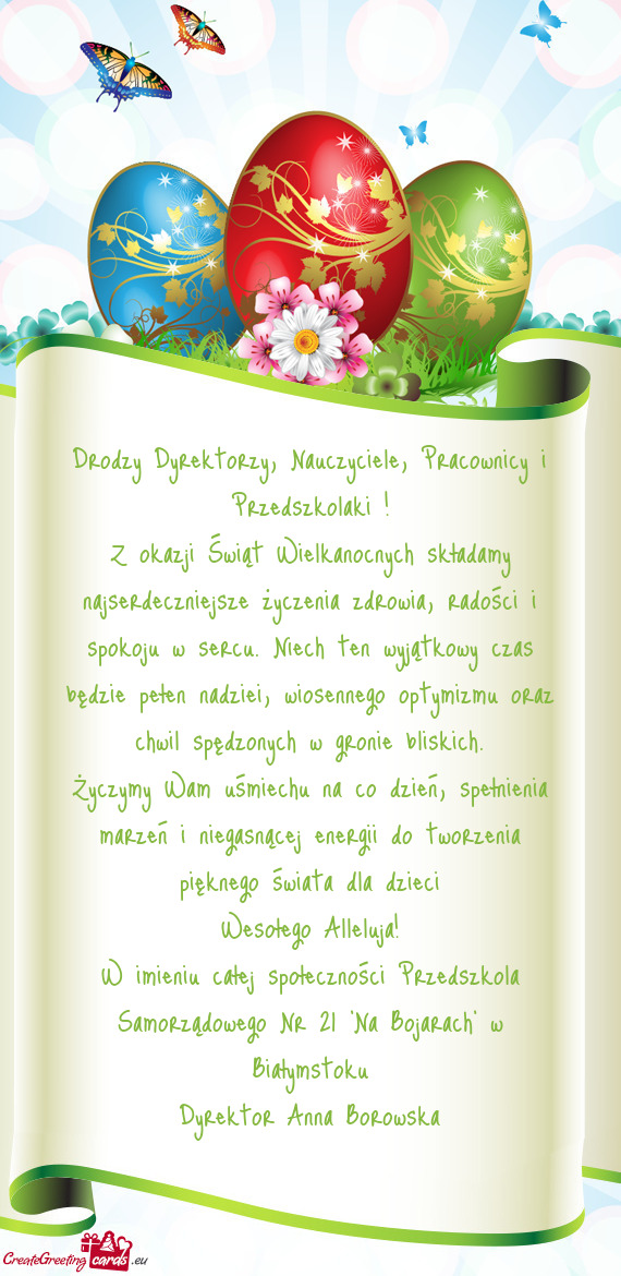 Drodzy Dyrektorzy, Nauczyciele, Pracownicy i Przedszkolaki