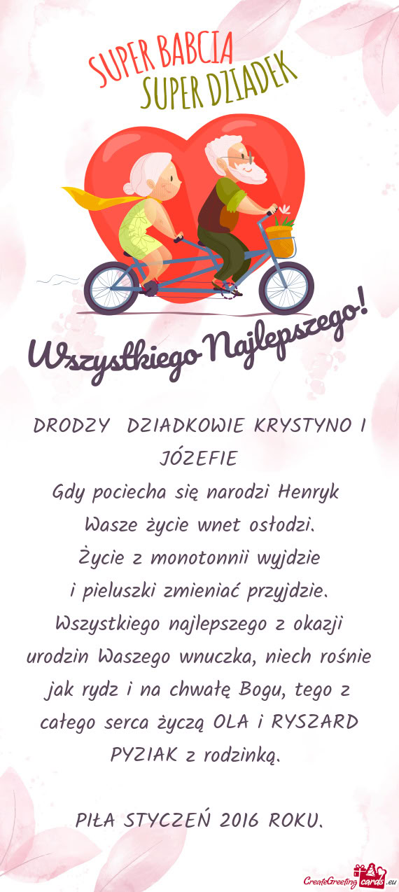 DRODZY DZIADKOWIE KRYSTYNO I JÓZEFIE