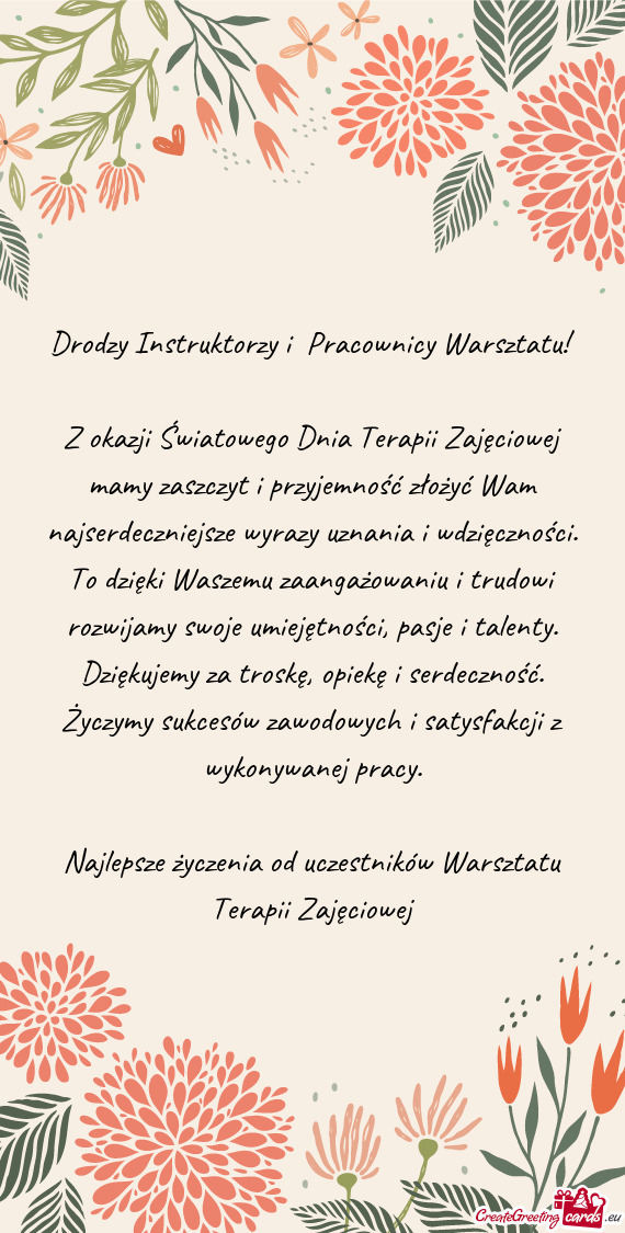 Drodzy Instruktorzy i Pracownicy Warsztatu