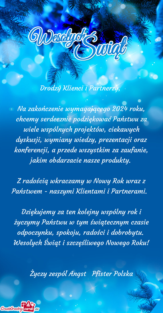 Drodzy Klienci i Partnerzy