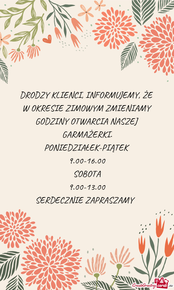 DRODZY KLIENCI, INFORMUJEMY, ŻE