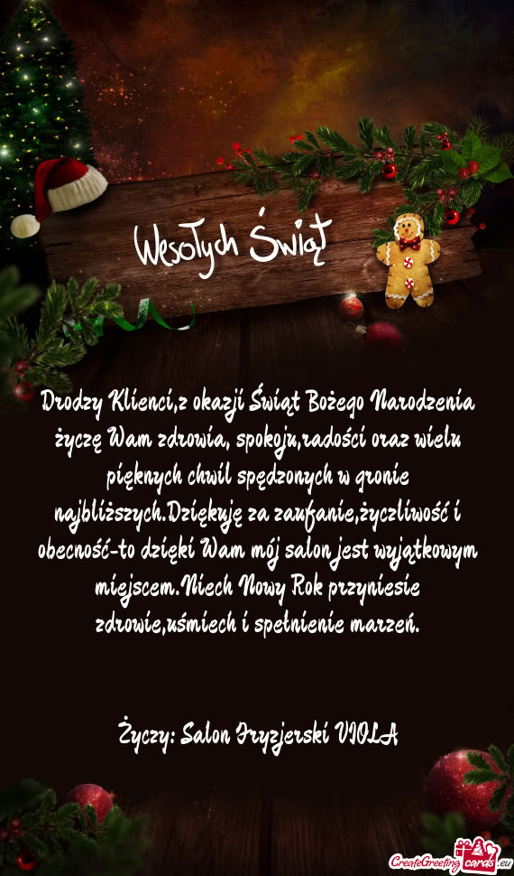 Drodzy Klienci,z okazji Świąt Bożego Narodzenia życzę Wam zdrowia, spokoju,radości oraz wielu
