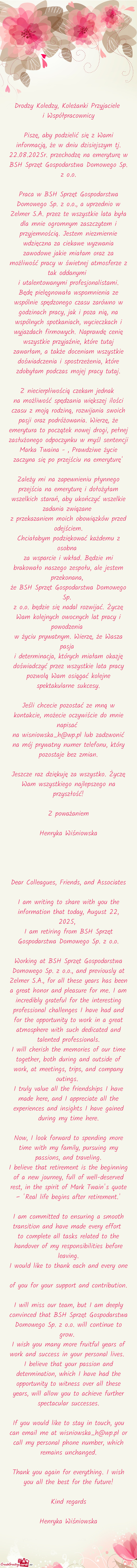 Drodzy Koledzy, Koleżanki Przyjaciele