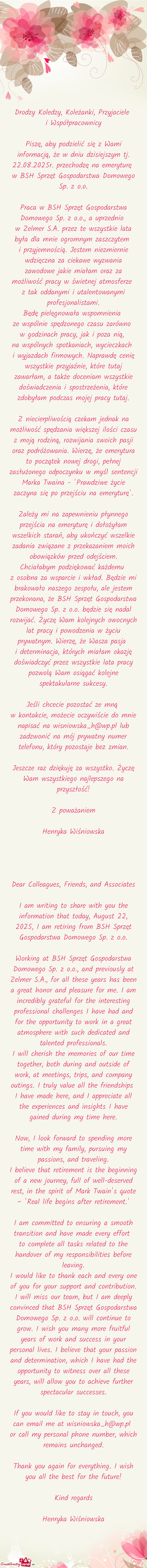 Drodzy Koledzy, Koleżanki, Przyjaciele