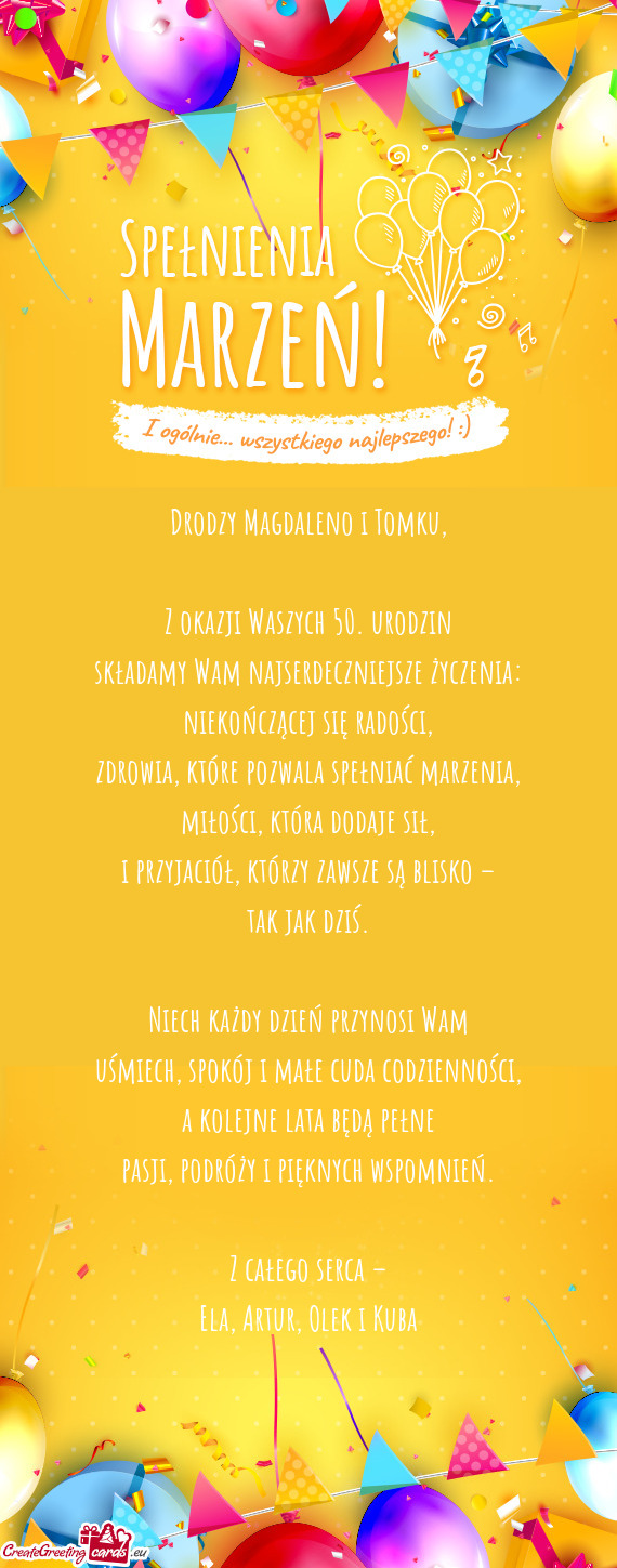 Drodzy Magdaleno i Tomku