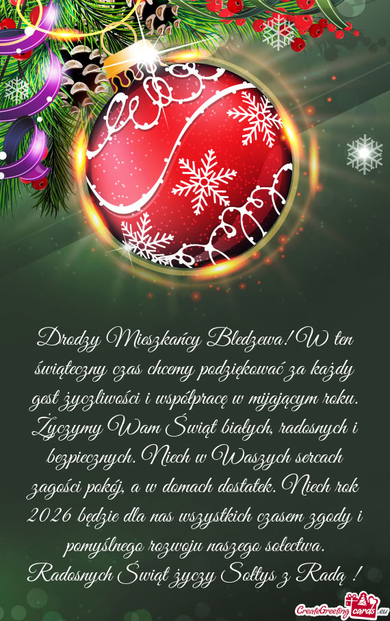 Drodzy Mieszkańcy Bledzewa! W ten świąteczny czas chcemy podziękować za każdy gest życzliwoś