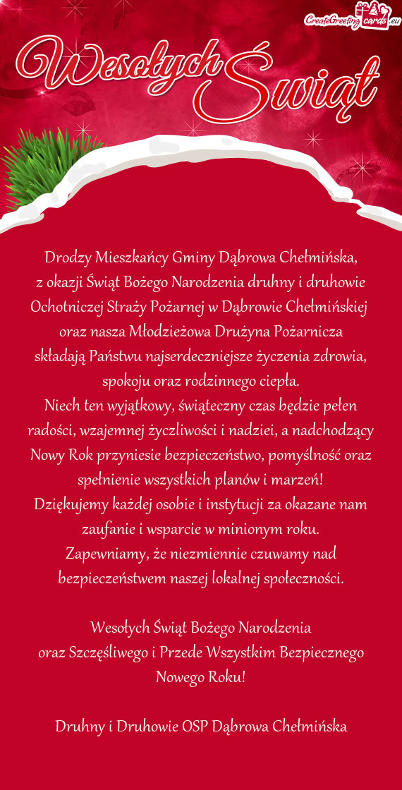 Drodzy Mieszkańcy Gminy Dąbrowa Chełmińska